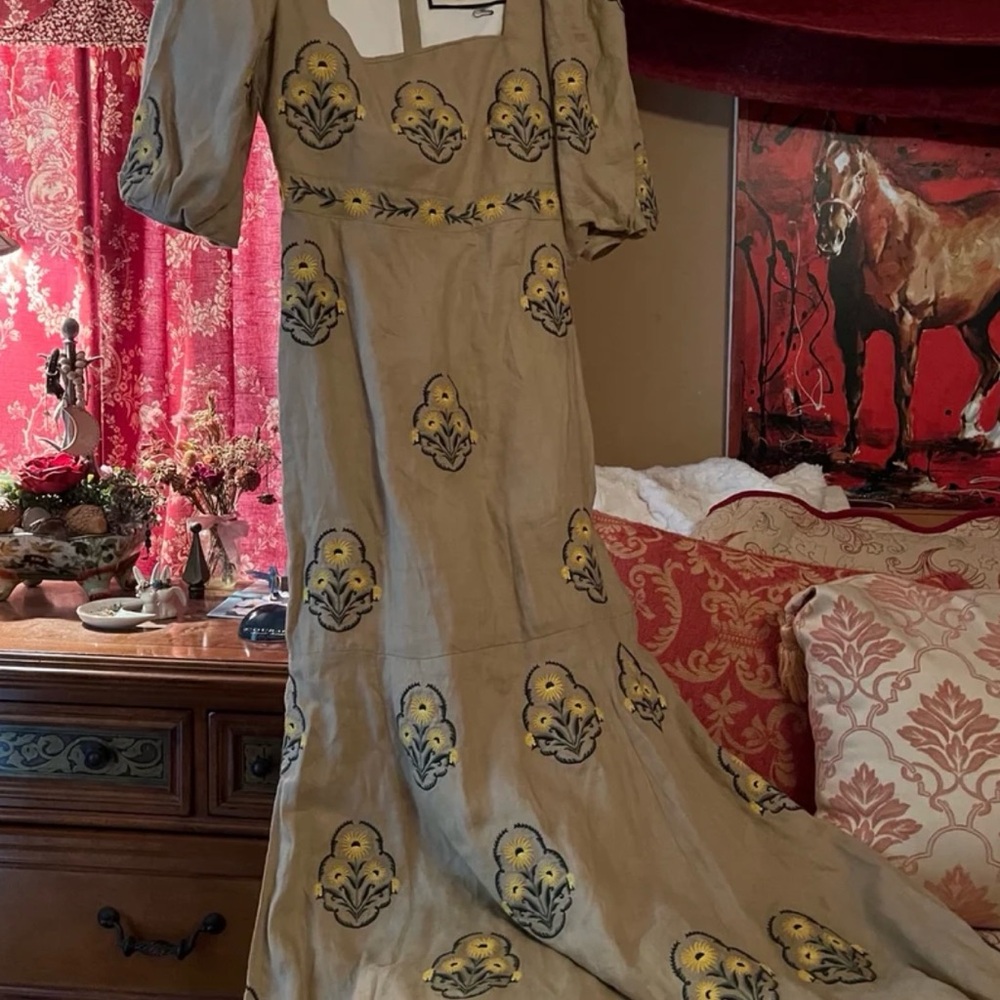 Agua by Agua Bendita Tan and Yellow Long Sleeve Dress
